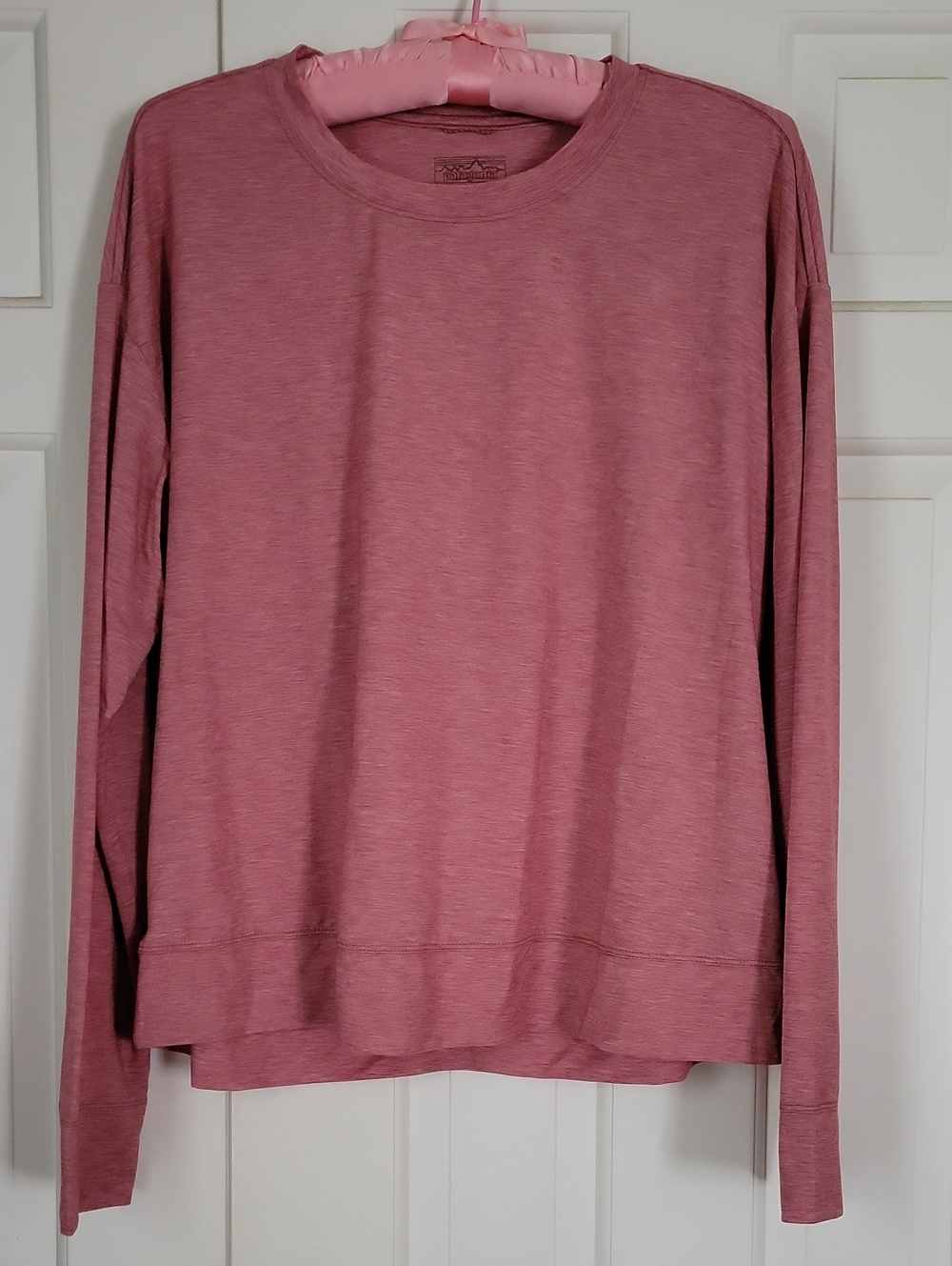 Patagonia Women's Crewneck Long Sleeve Tee Heathered Pink Sz L Sustainable